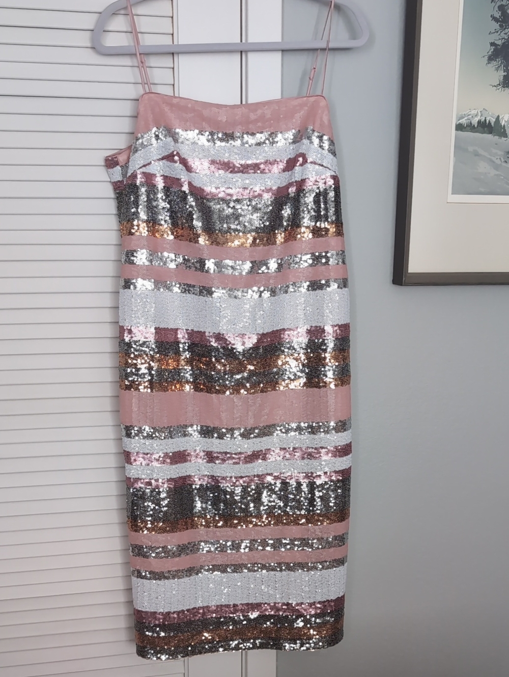 Vince Camuto Pink and Silver Sequin Stripe Cocktail Dress